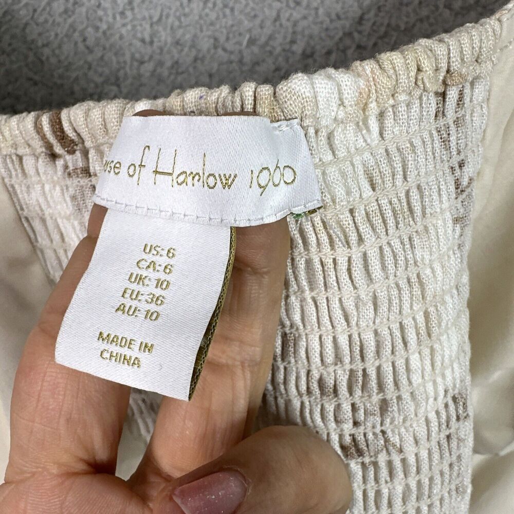 House of Harlow 1960 Samina Puff Sleeve Crop Top Cream Floral Linen Blend NWOT - Picture 11 of 12